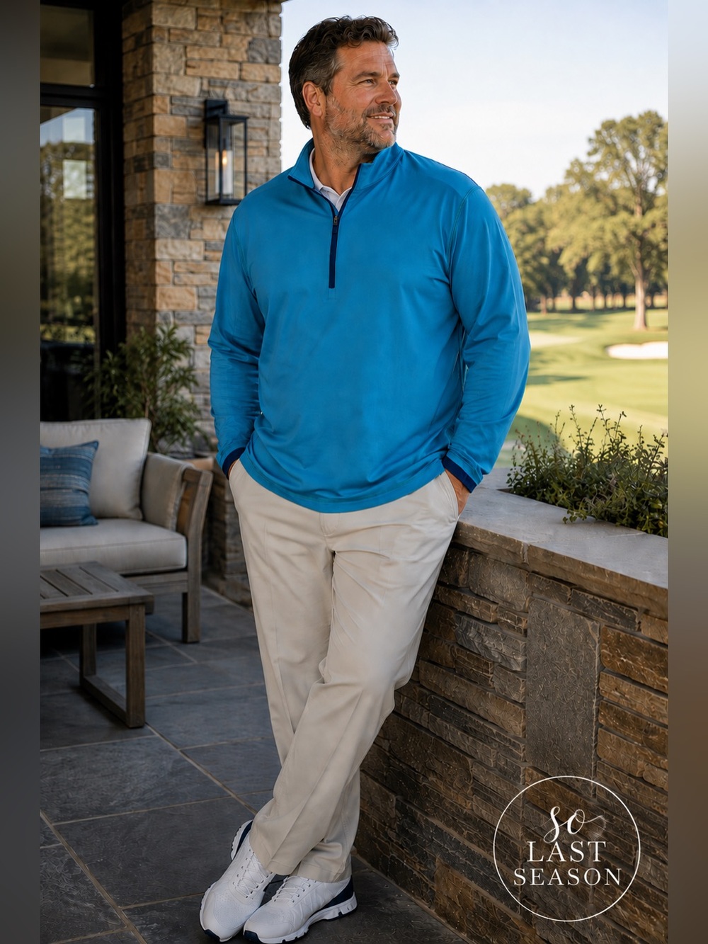 Greyson Men’s XXL Blue Quarter Zip Performance Golf Pullover Wolf Logo